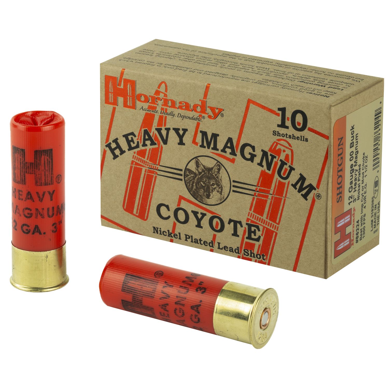 Hornady Heavy Magnum Coyote Shotgun Load 86224, 12 Gauge, 3", 1-1/2 oz, 00 Buckshot, 10 Rd/bx