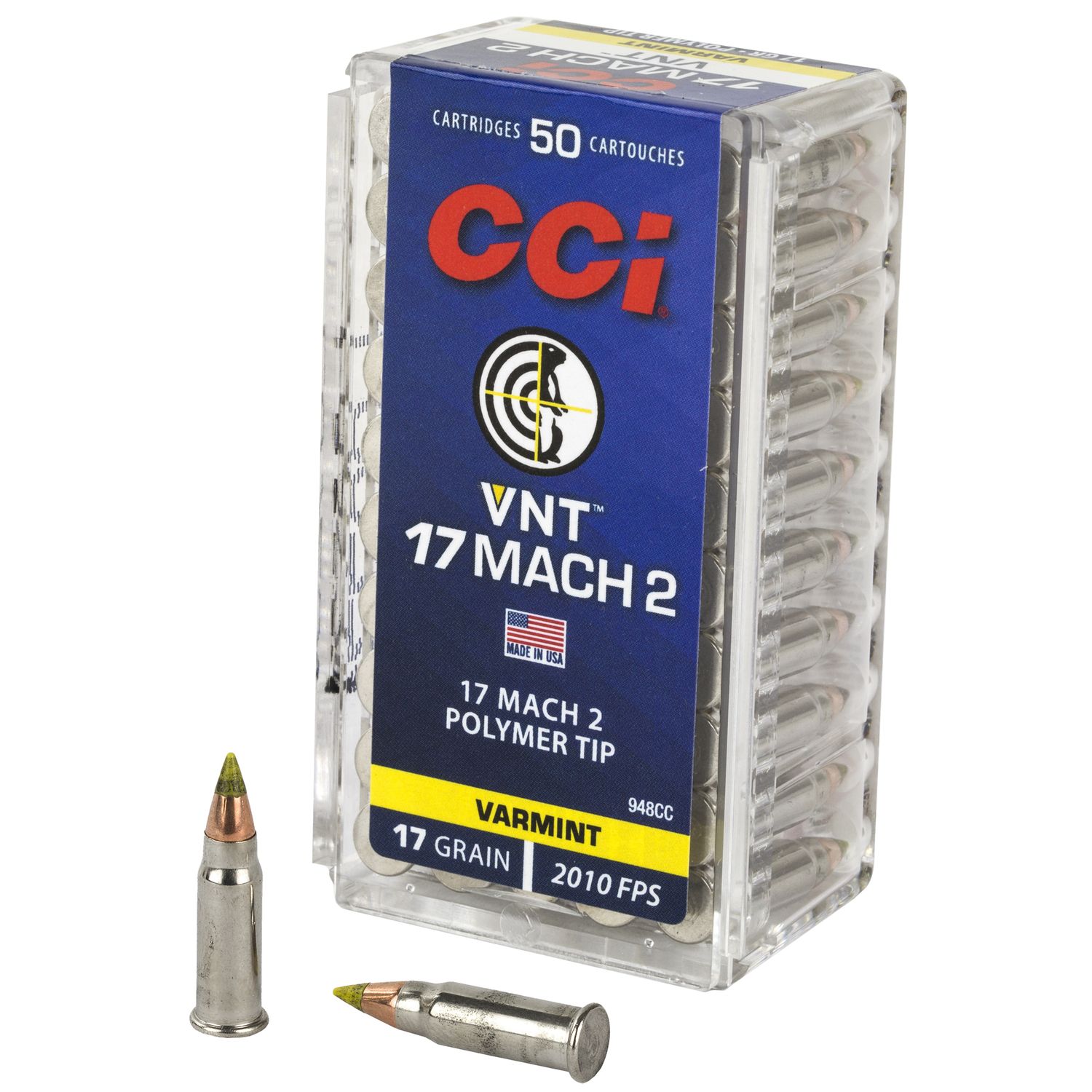 CCI VNT Varmint Target Rimfire Ammunition 948CC, 17 Mach 2, Speer VNT, 17 GR, 2010 fps, 50 Rd/bx