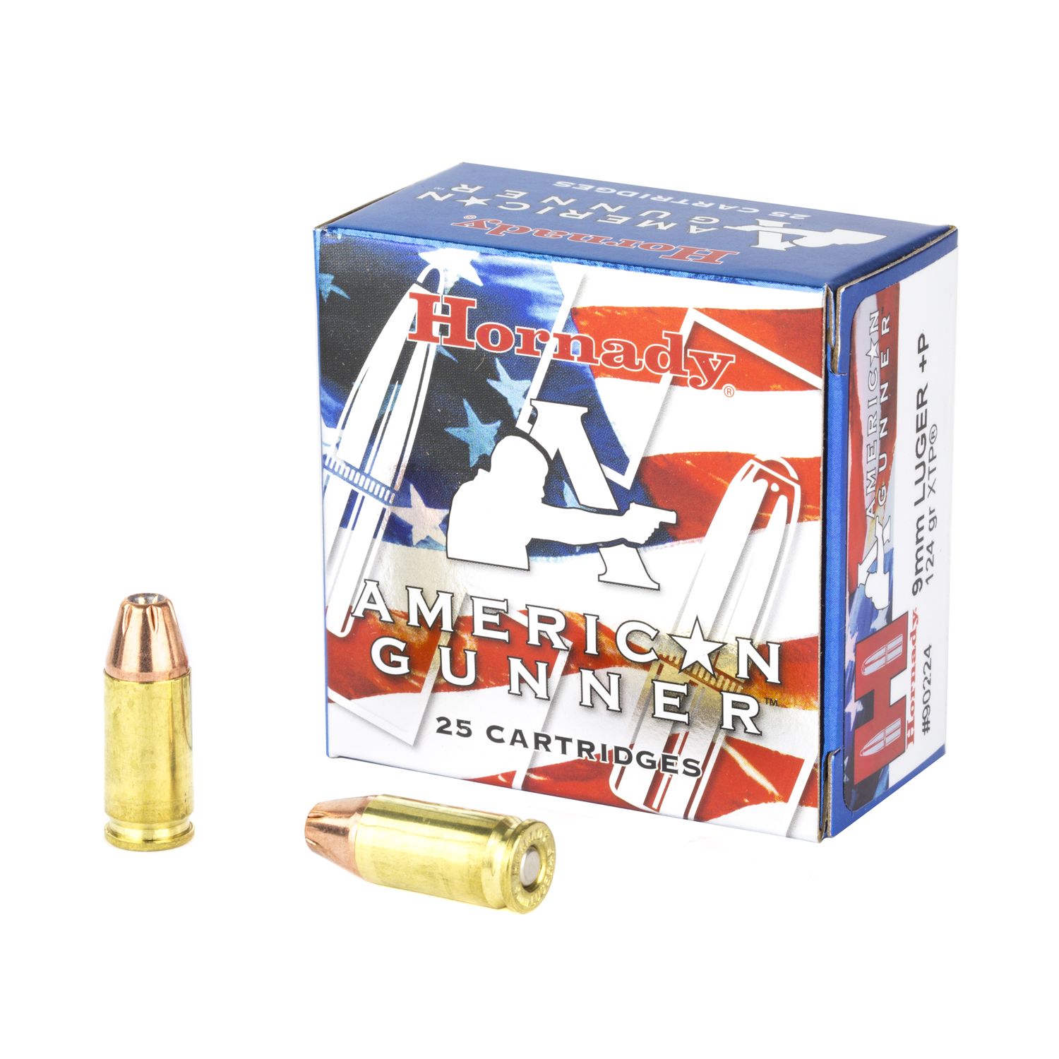 Hornady American Gunner Pistol Ammunition 90224, 9mm +P, XTP, 124 GR, 1200 fps, 25 Rd/bx