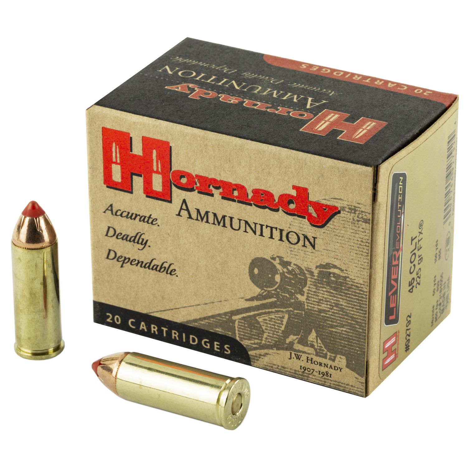 Hornady LeveRevolution Handgun Ammunition 92792, 45 Colt, Flex Tip, 225 GR, 20 Rd/bx