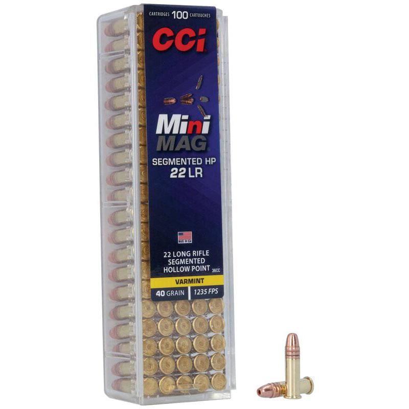 CCI Mini-Mag SHP Varmint Rimfire Ammunition 36CC, 22 Long Rifle, Segmented Hollow Point (SHP), 40 GR, 1235 fps, 100 Rd/bx