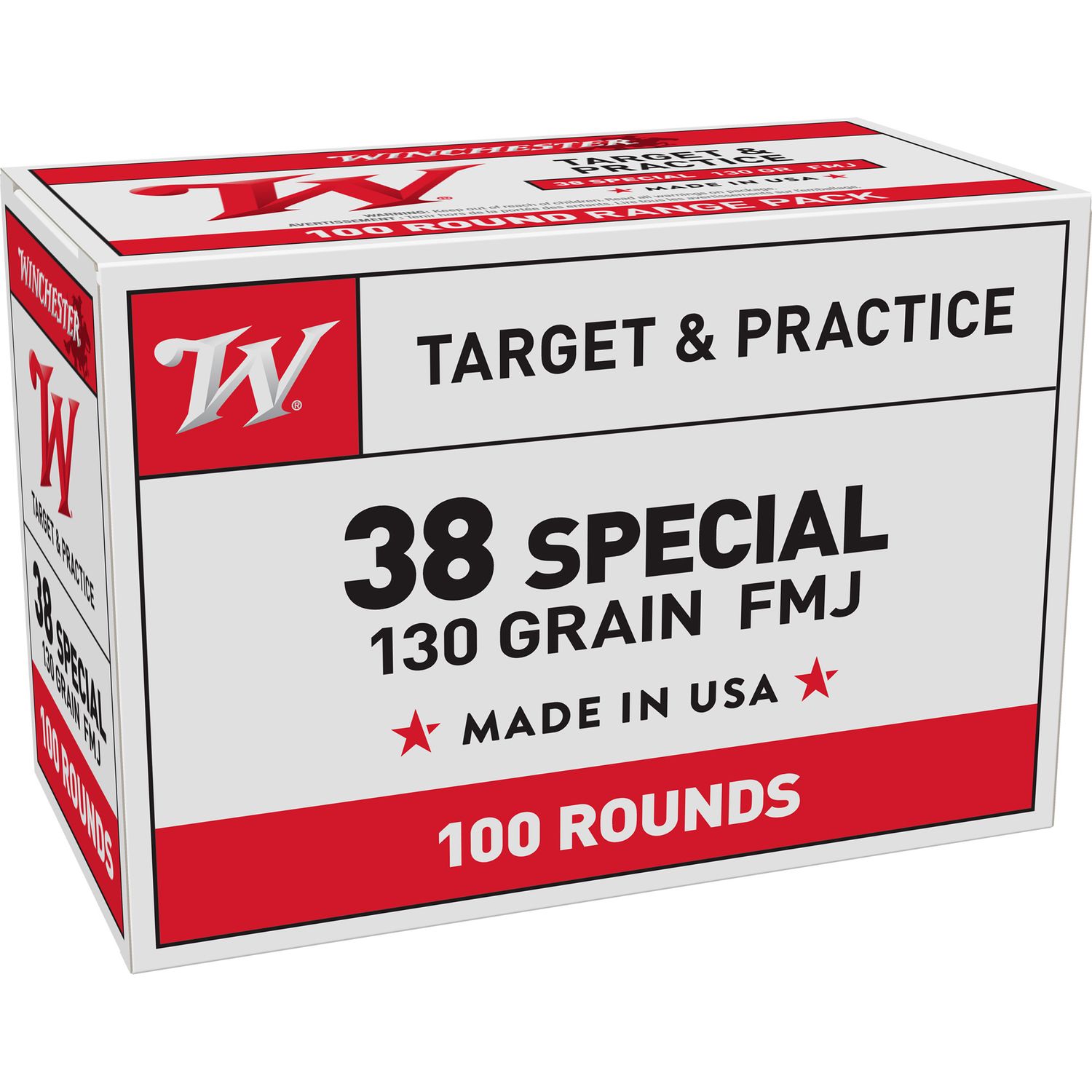 Winchester USA Pistol Ammunition USA38SPVP, 38 Special, Full Metal Jacket (FMJ), 130 GR, 800 fps, 100 Rd/bx