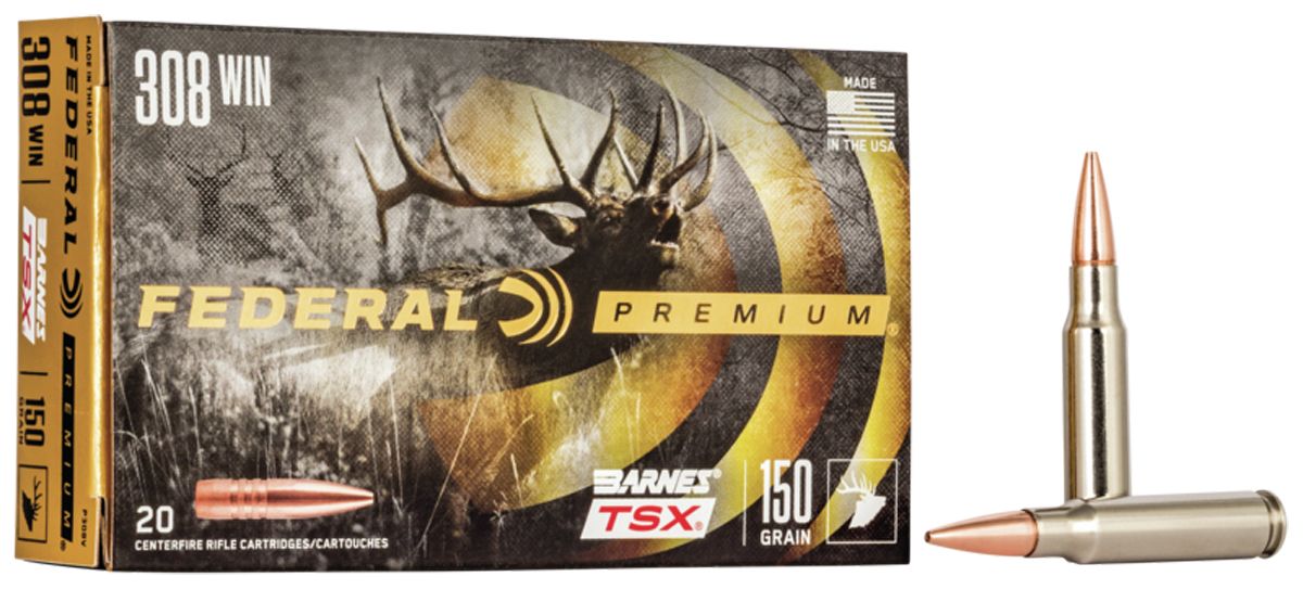 Federal Premium Vital-Shok Rifle Ammunition P308V, 308 Winchester, Barnes Triple Shock X-Bullet, 150 GR, 2820 fps, 20 Rd/bx