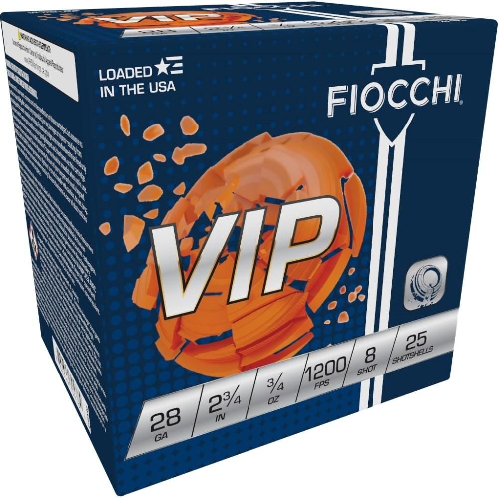 Fiocchi Premium Target 28VIP8, 28 Gauge, 2-3/4", 3/4 oz, 1200 fps, #8 Lead Shot, 25 Rds/Bx