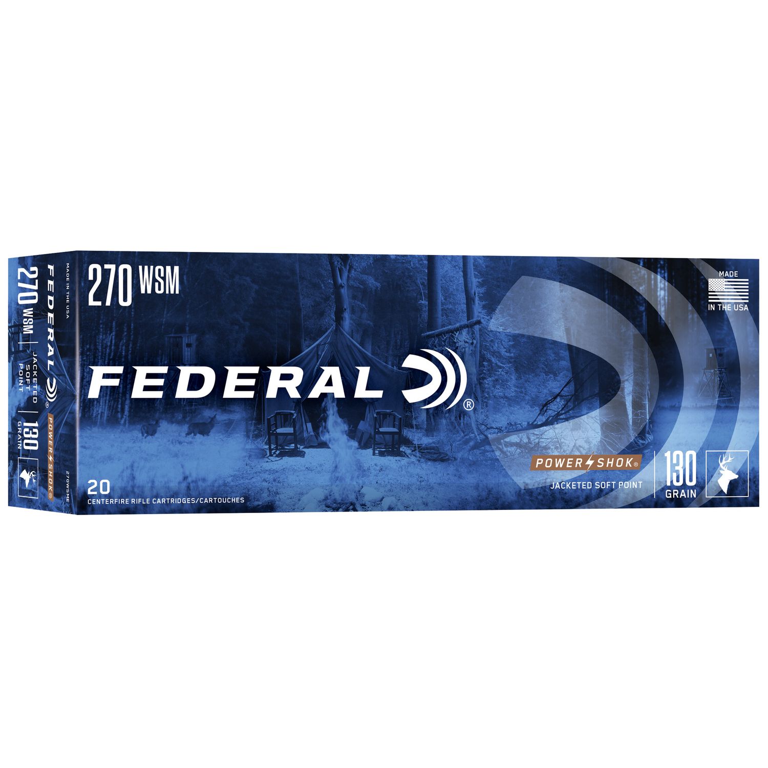 Federal Premium Power Shok Rifle Ammunition 270WSME, 270 WSM, Soft Point (SP), 130 GR, 3250 fps, 20 Rd/bx