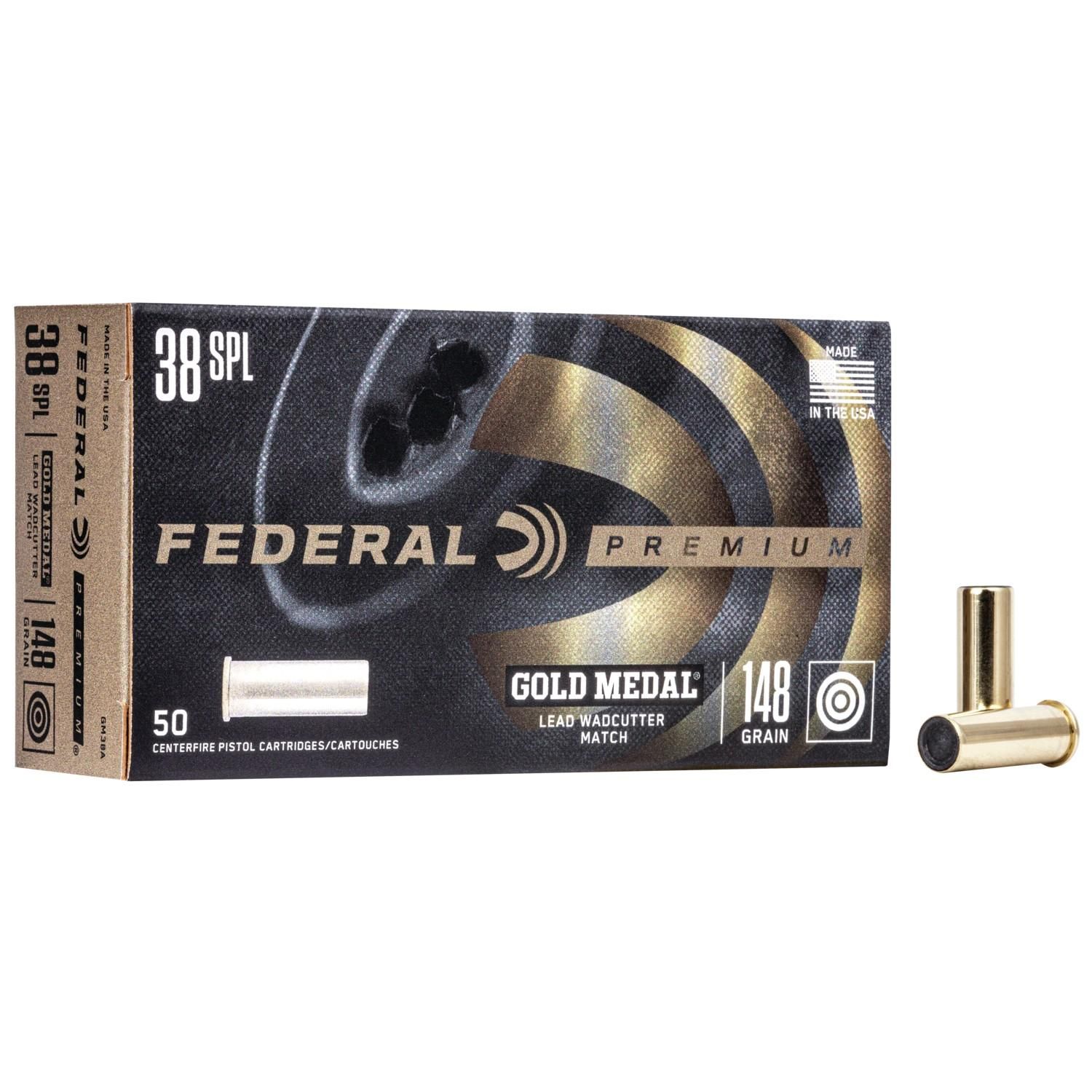 Federal Premium Gold Medal Handgun Ammunition GM38A, 38 Special, Lead Wadcutter, 148 GR, 690 fps, 50 Rd/bx