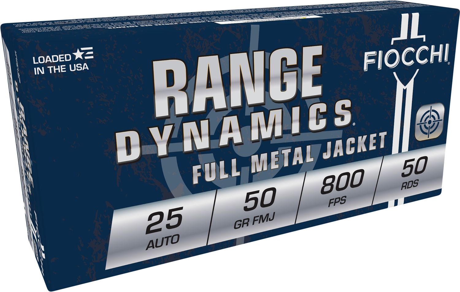 Fiocchi Shooting Dynamics Pistol Ammunition 25AP, 25 ACP, Full Metal Jacket (FMJ), 50 GR, 800 fps, 50 Rd/bx