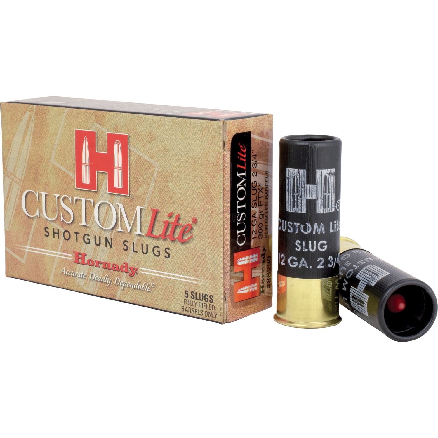 Hornady Custom Lite Shotgun Shells 86230, 12 Gauge, 2-3/4", 1575 fps, Flex Tip eXpanding Sabot Slug, 5 Rd/bx