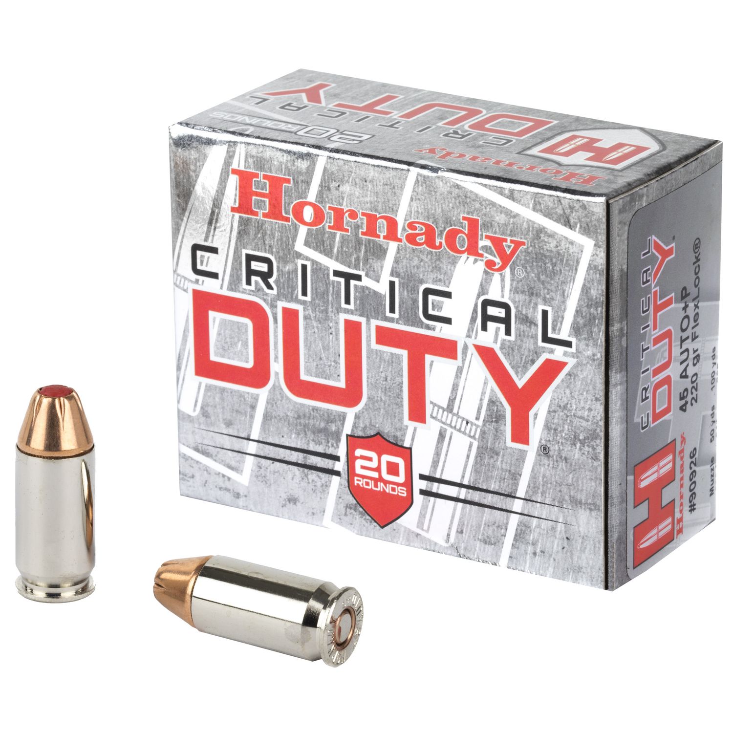 Hornady Critical Duty Pistol Ammunition 90926, 45 ACP +P, FlexLock, 220 GR, 975 fps, 20 Rd/Bx