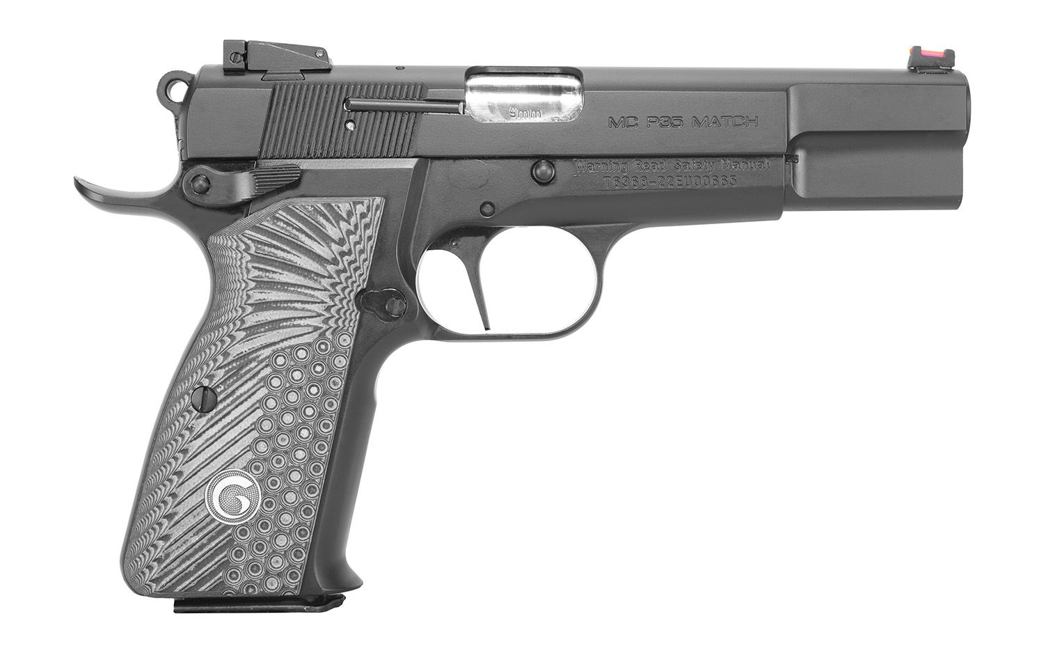EAA MCP 35 Match Pistol 390465, 9mm Luger, 4.87in, Black/Gray Checkered Grips, Matte Black Finish, 15 Rds