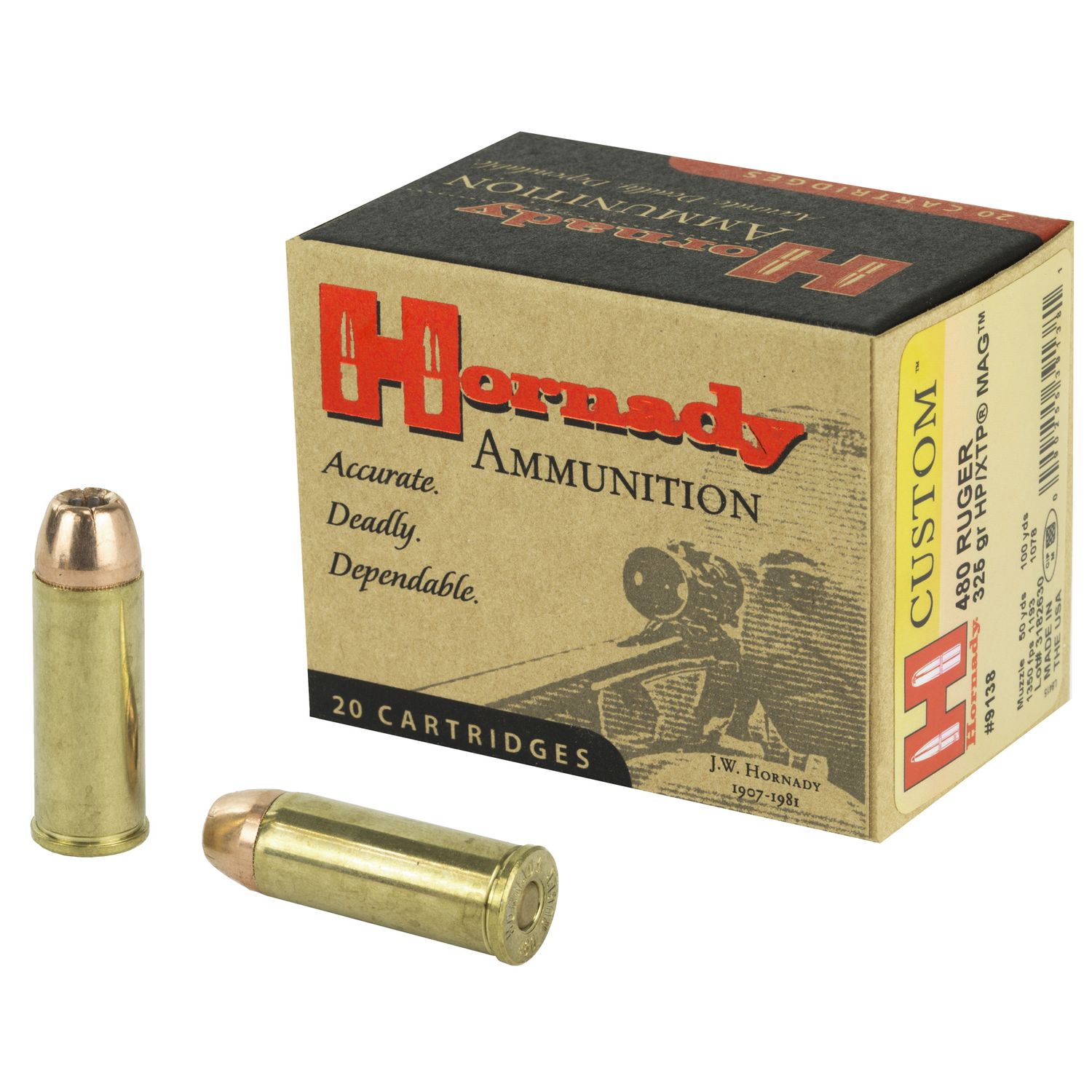 Hornady Custom Handgun Ammunition 9138, 480 Ruger, XTP, 325 GR, 1350 fps, 20 Rd/bx