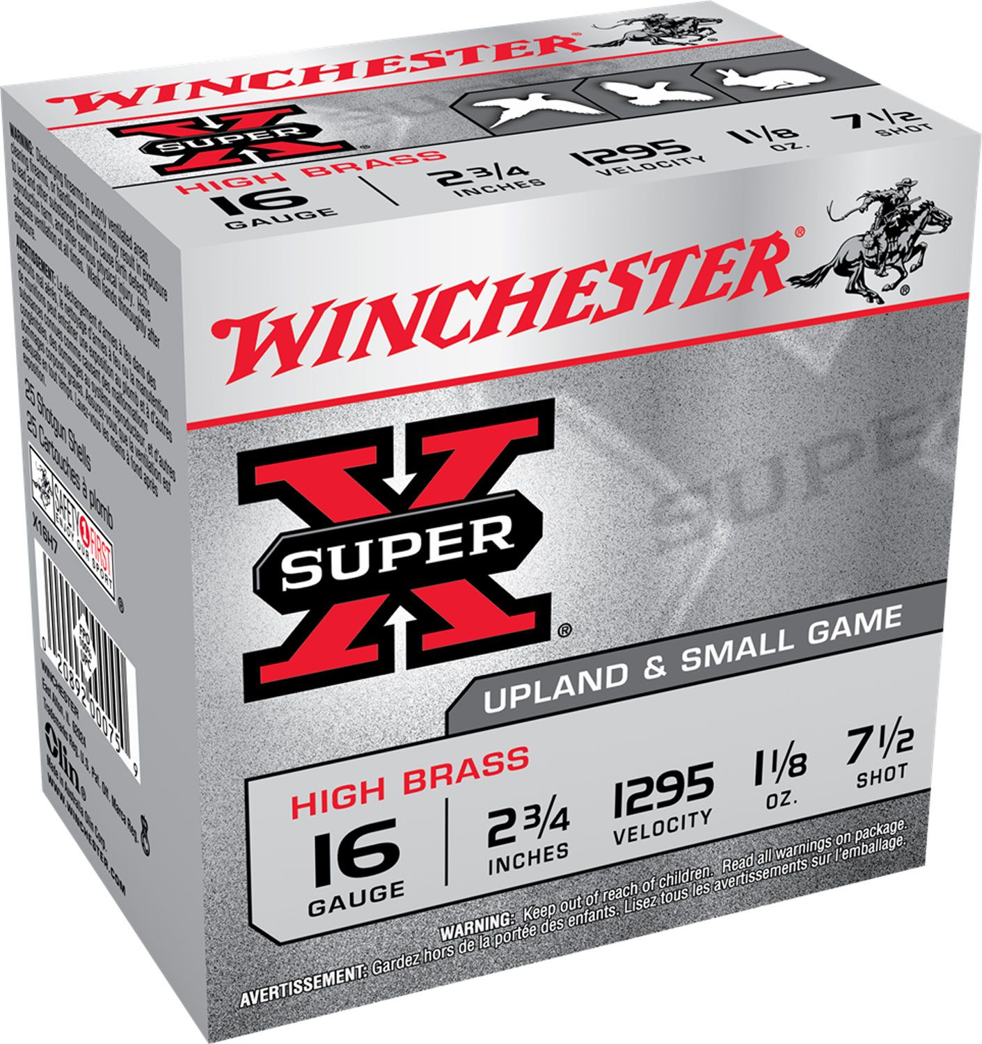 Winchester Super X High Brass Game Load X16H75, 16 Gauge, 2-3/4", 1-1/8 oz, 1295 fps, #7.5 Lead Shot, 25 Rds/Bx