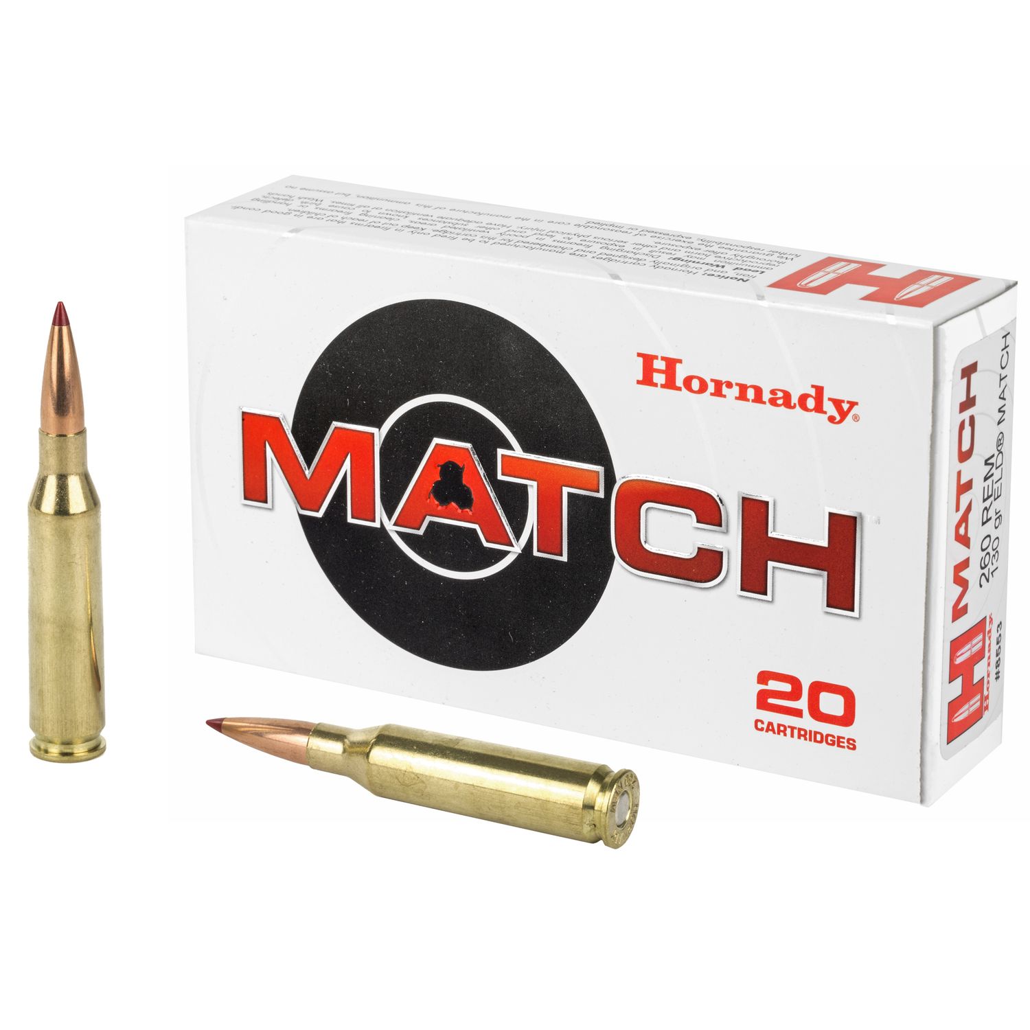 Hornady Match Rifle Ammunition 8553, 260 Remington, ELD Match, 130 GR, 2840 fps, 20 Rd/bx