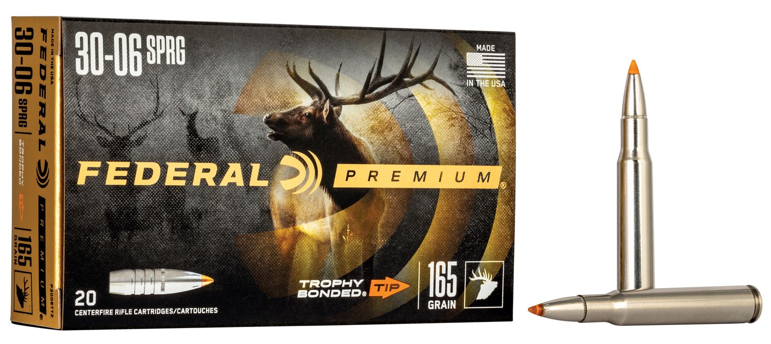 Federal Premium Vital-Shok Rifle Ammunition P3006TT2, 30-06 Springfield, Trophy Bonded Tip, 165 GR, 2800 fps, 20 Rd/bx