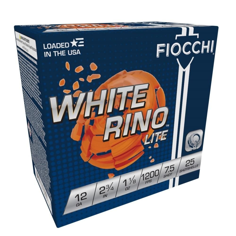 Fiocchi White Rino Lite Shotshells 12WRNL75, 12 Gauge, 2-3/4", 1-1/8 oz, 1200 fps, #7.5 Lead Shot, 25 Rd/bx