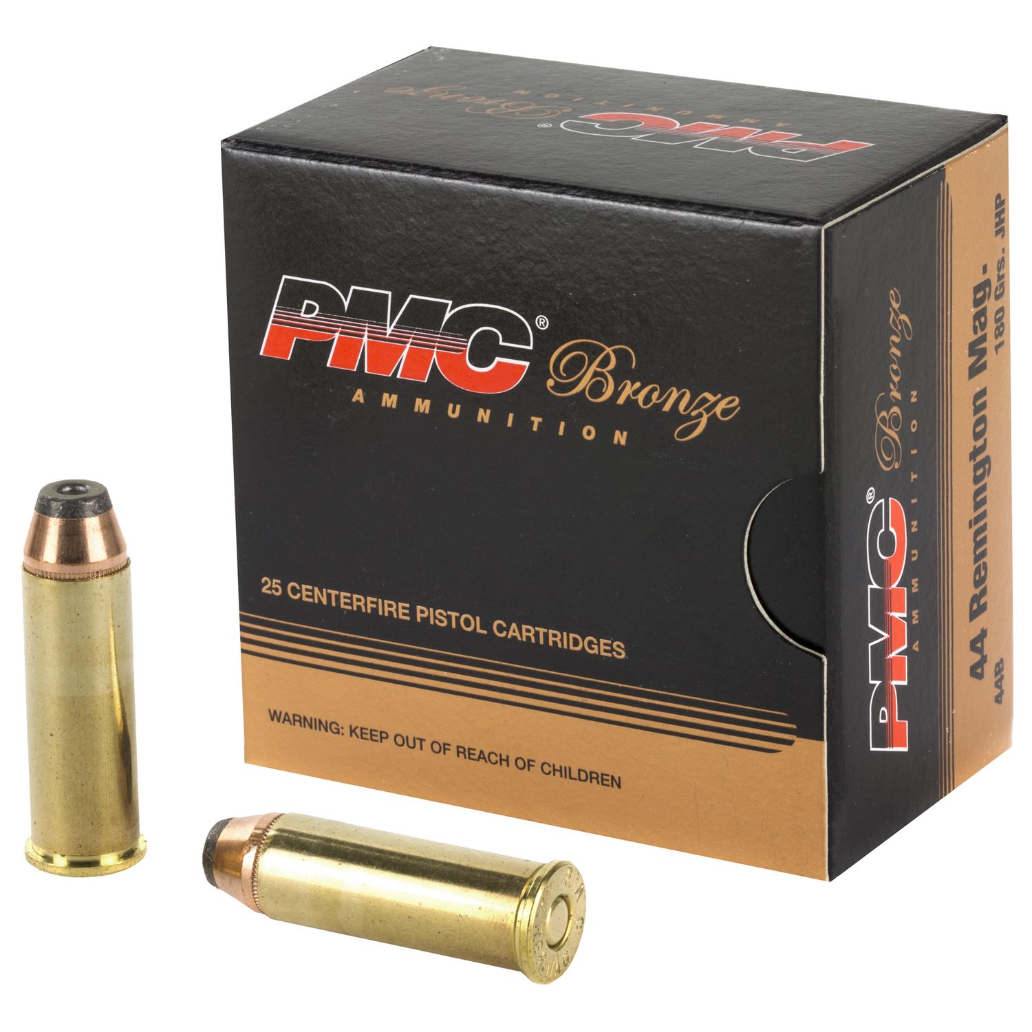 PMC Bronze Line Handgun Ammunition 44B, 44 Remington Mag, Jacketed Hollow Point (JHP), 180 GR, 1400 fps, 25 Rd/bx