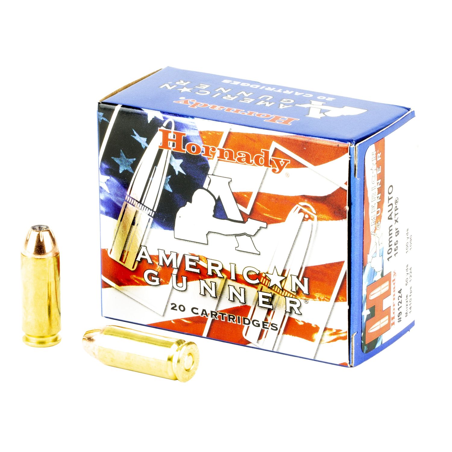 Hornady American GunnerPistol Ammunition 91224, 10mm, XTP, 155 gr, 1410 fps, 20 Rd/Bx