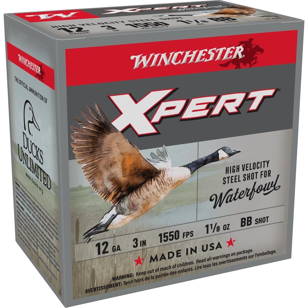 Winchester Xpert High Velocity Steel Shotshells WEX123BB, 12 Gauge, 3", 1-1/8 oz, 1550 fps, #BB Steel Shotshells Shot, 25 Rds/Bx