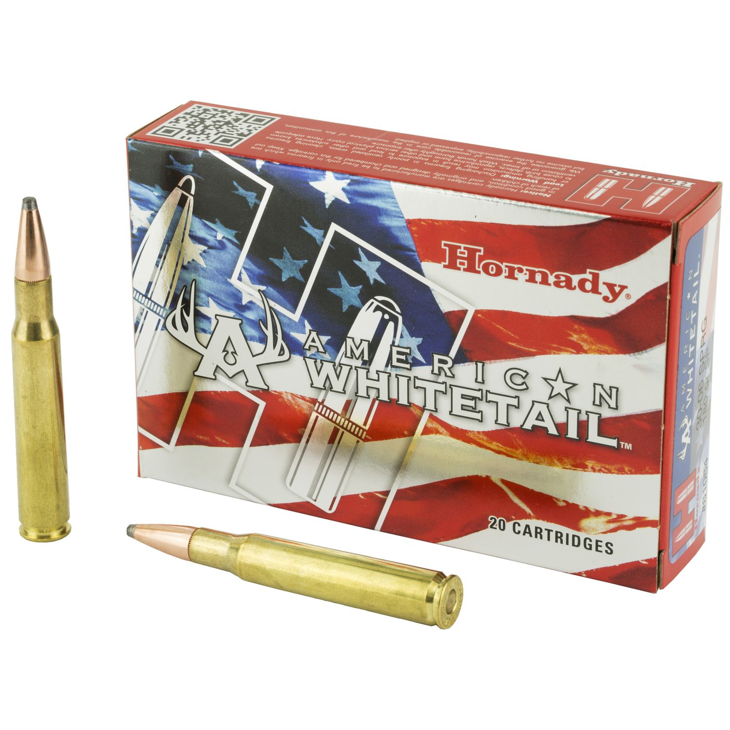 Hornady American Whitetail Rifle Ammunition 81084, 30-06 Springfield, InterLock, 180 GR, 2700 fps, 20 Rd/bx