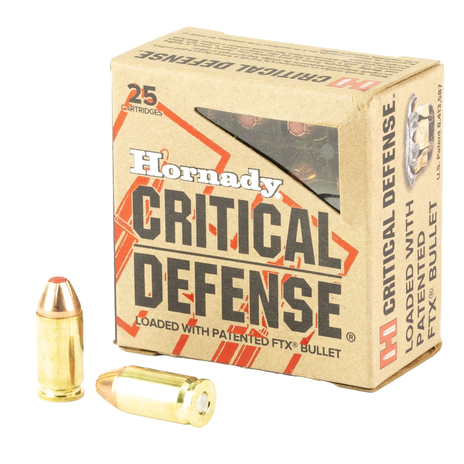 Hornady Critical Defense Pistol Ammunition 91000, 9x18mm (9mm Makarov), Flex Tip eXpanding (FTX), 90 GR, 1050 fps, 25 Rd/bx