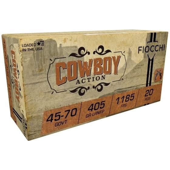 Fiocchi Cowboy Action Rifle Ammunition 4570A, 45-70 Gov, Lead Round Nose Flat Point, 405 gr, 1185 fps, 20 Rd/Bx