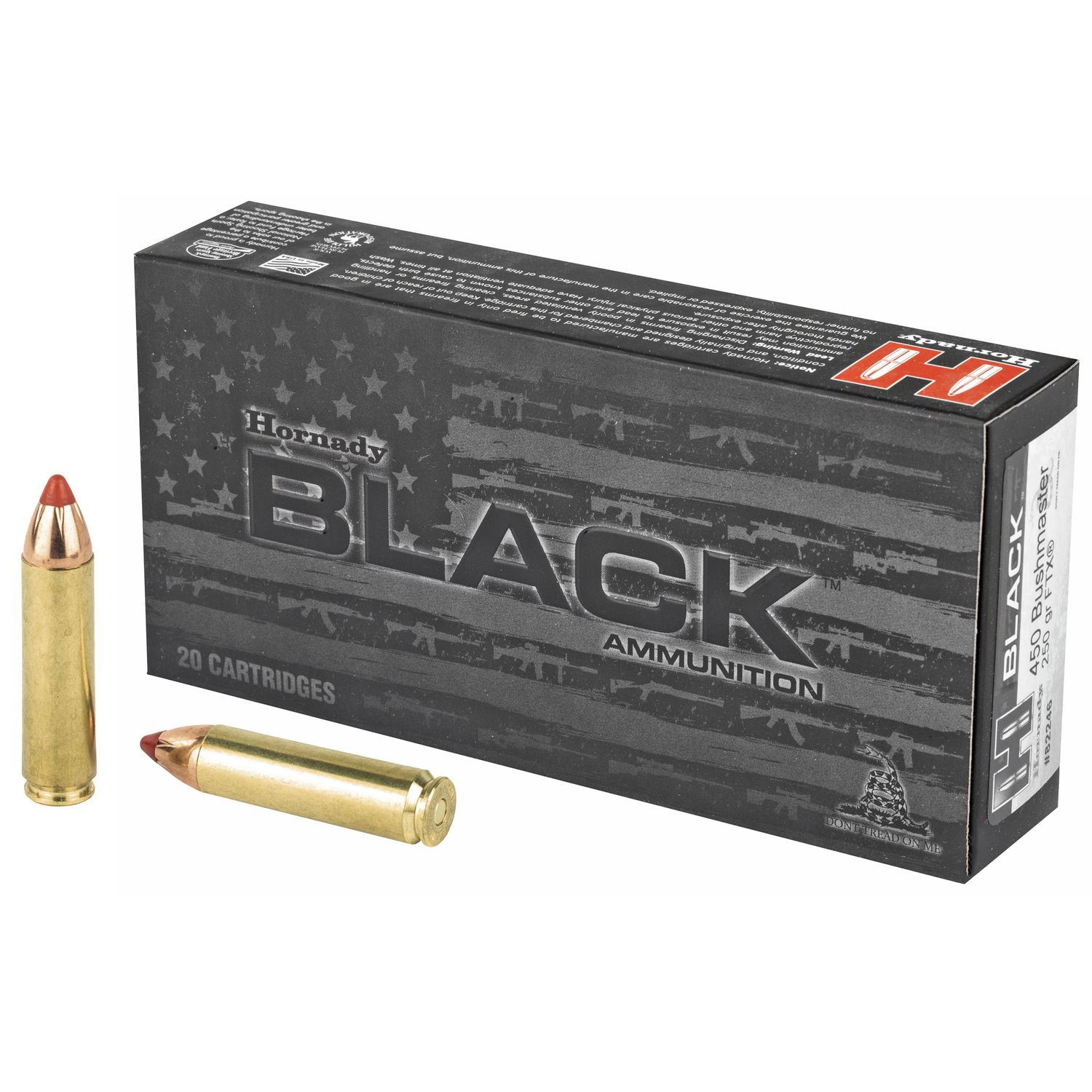 Hornady Black Rifle Ammunition 82246, 450 Bushmaster, FTX, 250 GR, 2200 fps, 20 Rd/bx