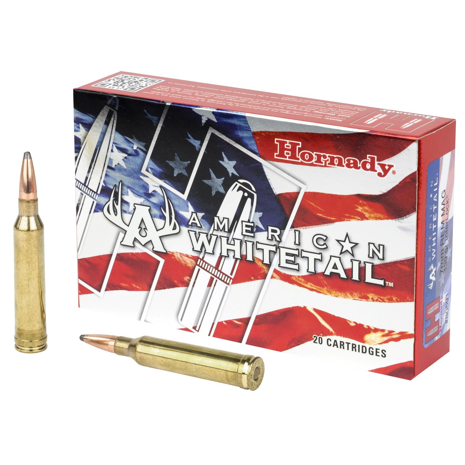 Hornady American Whitetail Rifle Ammunition 80591, 7mm Remington Magnum, Soft Point (SP), 139 GR, 2900 fps, 20 Rd/bx