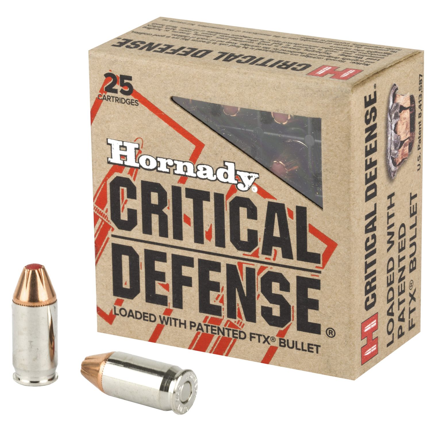 Hornady Critical Defense Pistol Ammunition 90080, 380 ACP, 1000 fps, 90 GR, Flex Tip eXpanding (FTX), 25 Rd/Bx