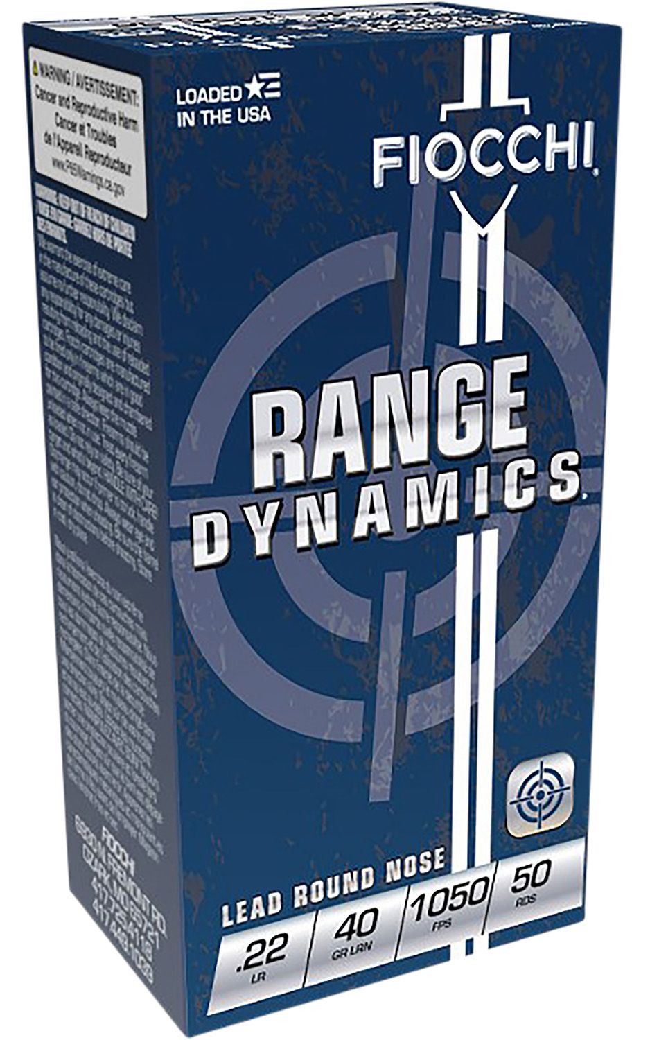 Fiocchi Shooting Dynamics Rimfire Ammunition 22FLRN, 22 Long Rifle, Lead Round Nose (RN), 40 GR, 1050 fps, 50 Rd/bx