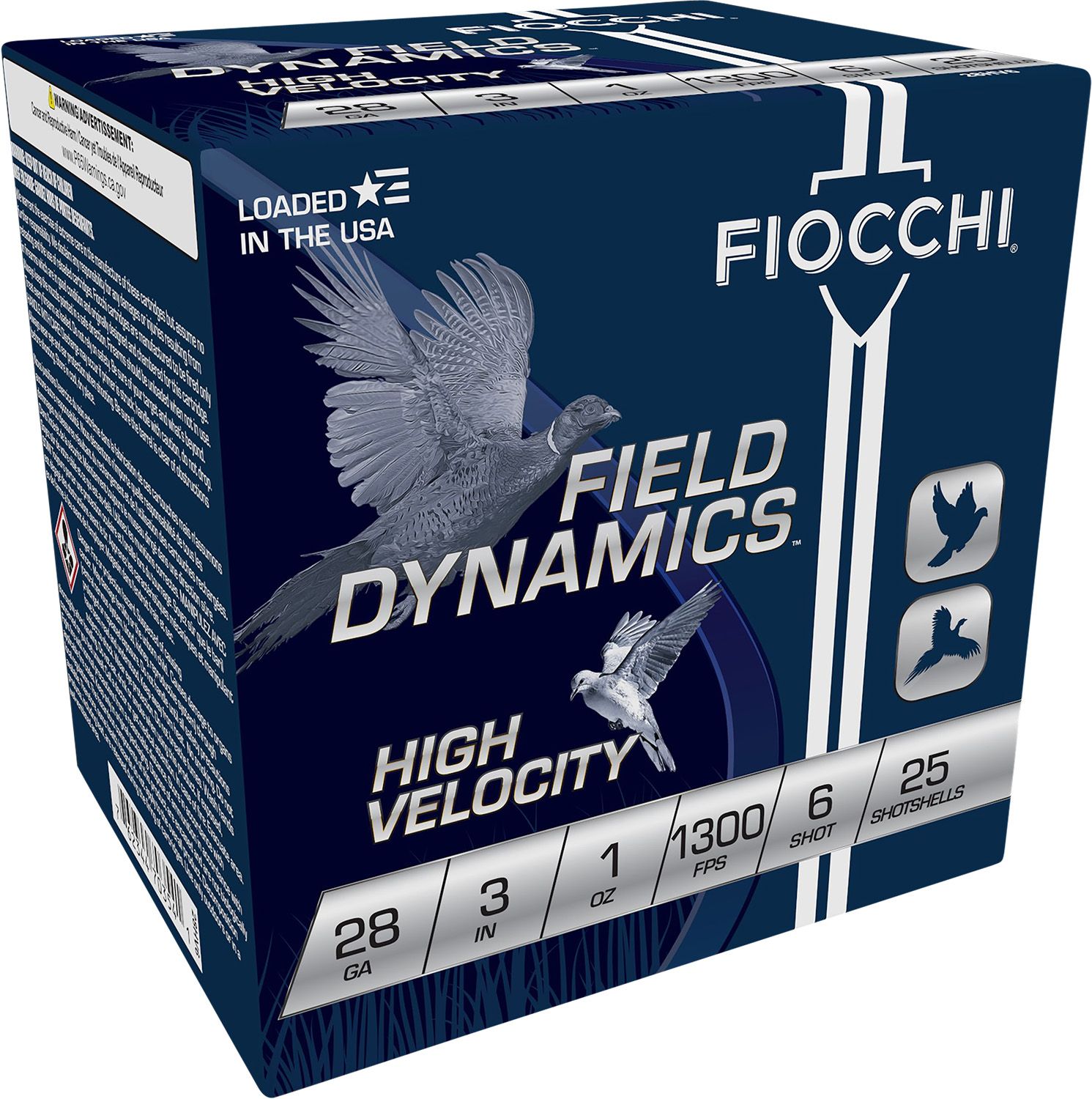 Fiocchi Field Dynamics High Velocity 283HV6, 28 Gauge, 3", 1 oz, 1300 fps, 6 Shot, 25 Rd/bx