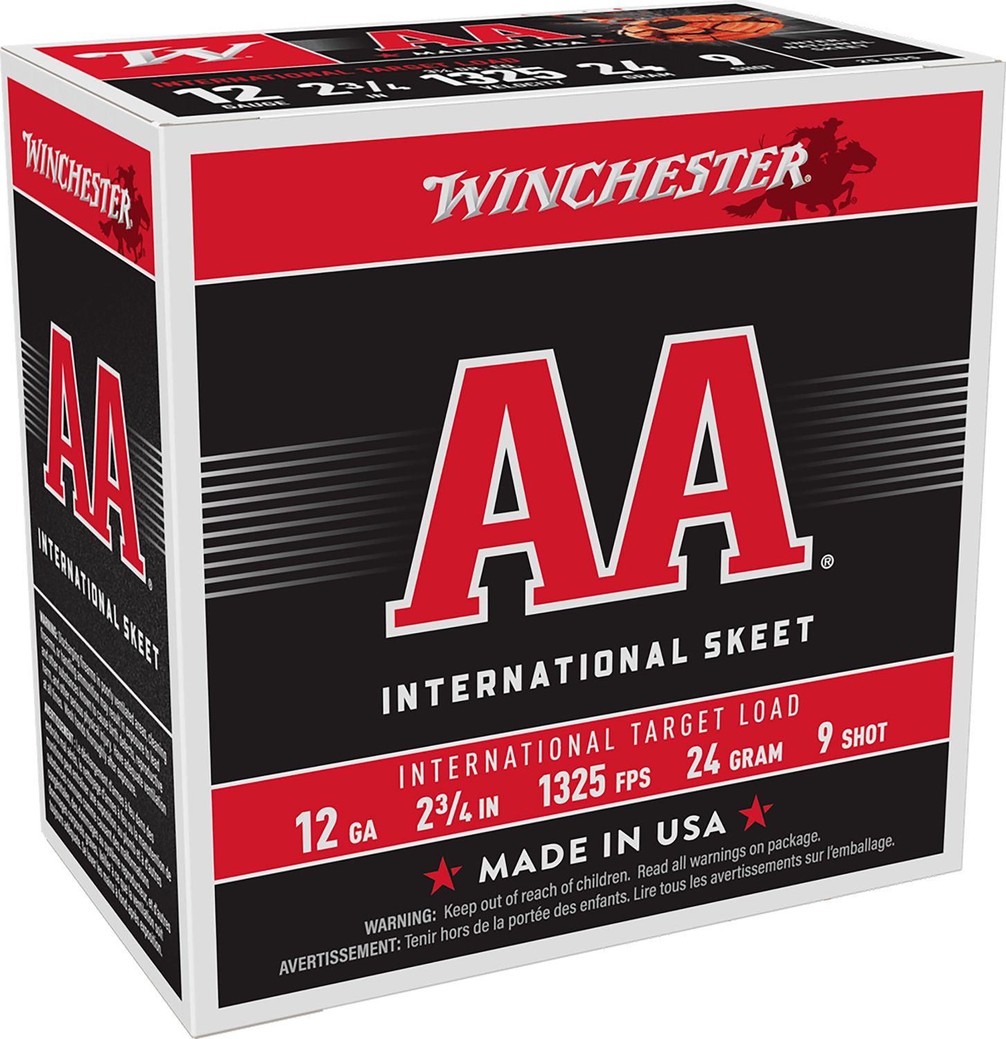 Winchester AA Target International AANL129, 12 Gauge, 2-3/4", 24 grams, 1325 fps, #9 Lead Shot, 25 Rds/Bx