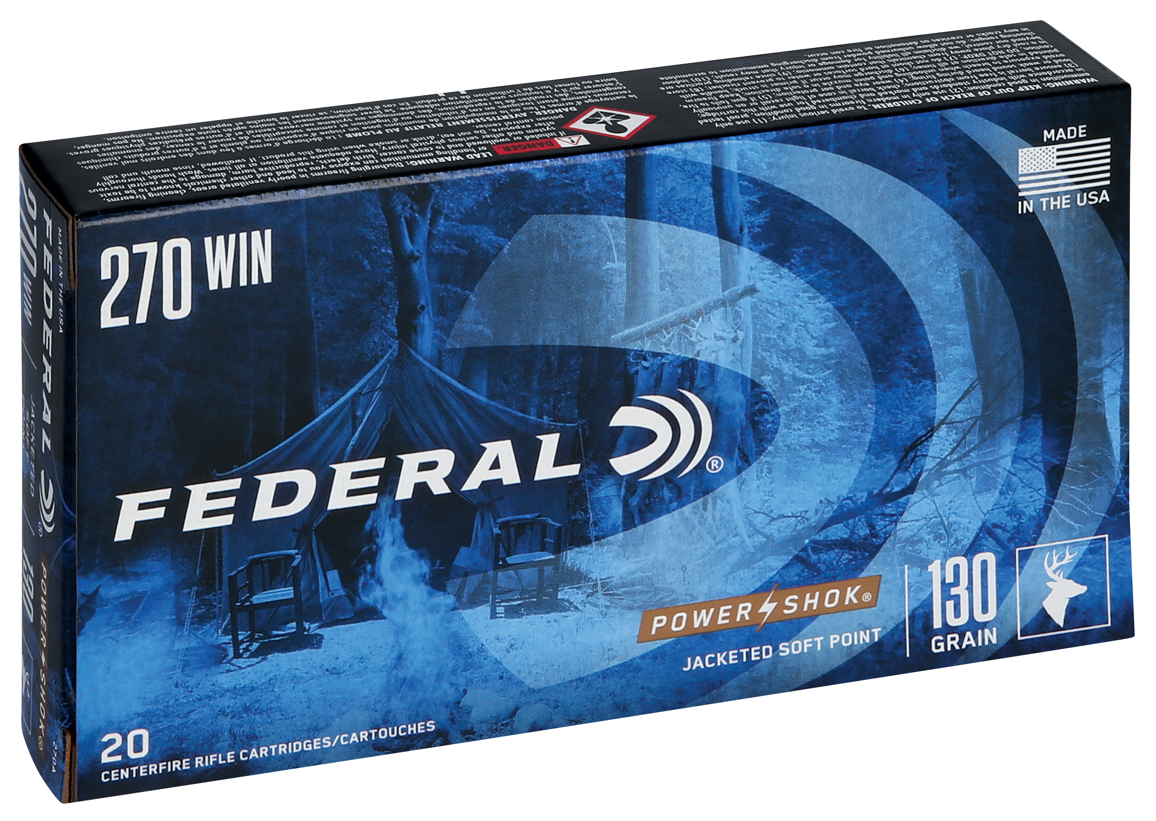 Federal Premium Power Shok Rifle Ammunition 270A, 270 Winchester, Soft Point (SP), 130 GR, 3060 fps, 20 Rd/bx