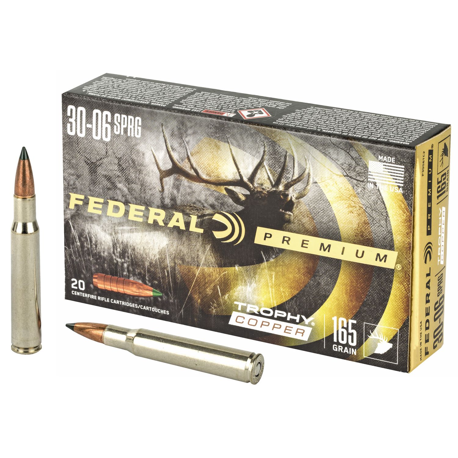 Federal Premium Vital-Shok Rifle Ammunition P3006TC2, 30-06 Springfield, Trophy Copper, 165 GR, 2800 fps, 20 Rd/bx