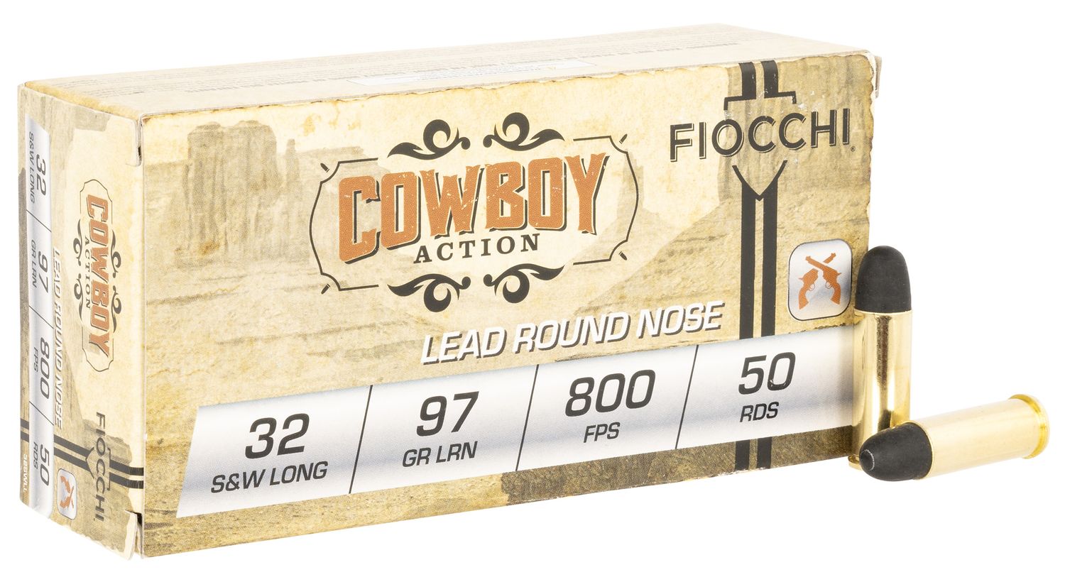 Fiocchi Shooting Dynamics Pistol Ammunition 32SWLL, 32 Smith & Wesson Long, Lead Round Nose (RN), 97 GR, 800 fps, 50 Rd/bx