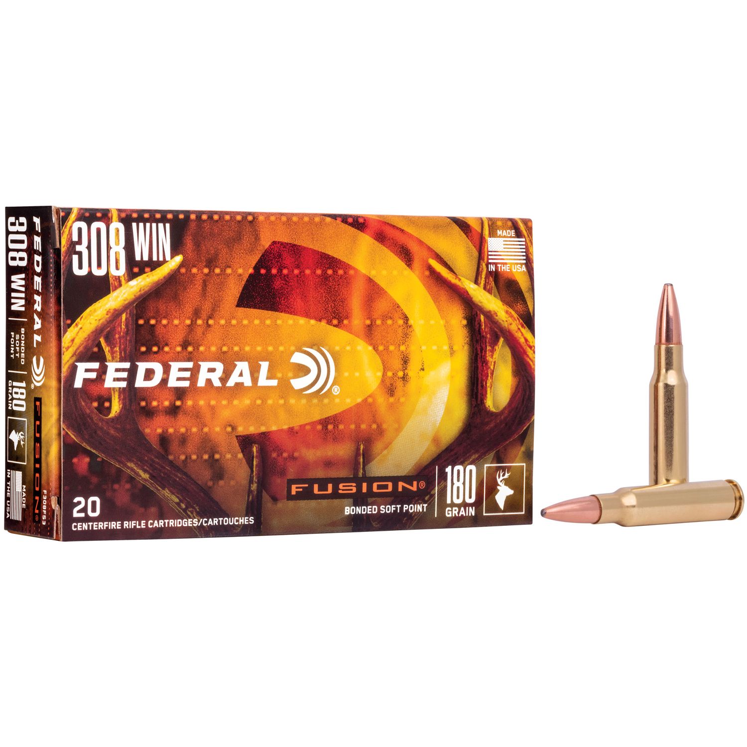 Federal Fusion Rifle Ammunition F308FS3, 308 Winchester, Fusion Ammunition, 180 GR, 2600 fps, 20 Rd/bx