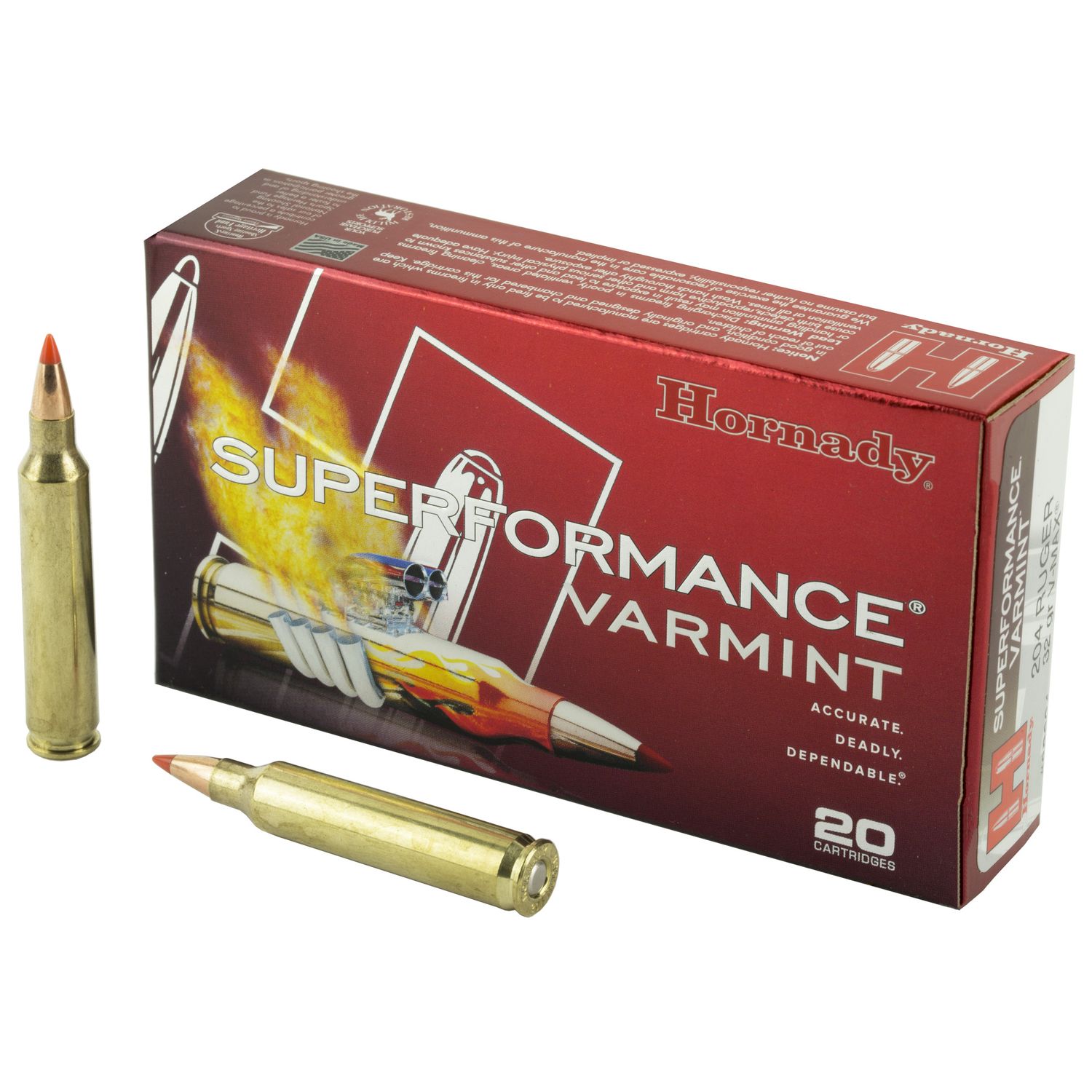 Hornady Varmint Express Rifle Ammunition 83204, 204 Ruger, V-Max, 32 GR, 4225 fps, 20 Rd/bx