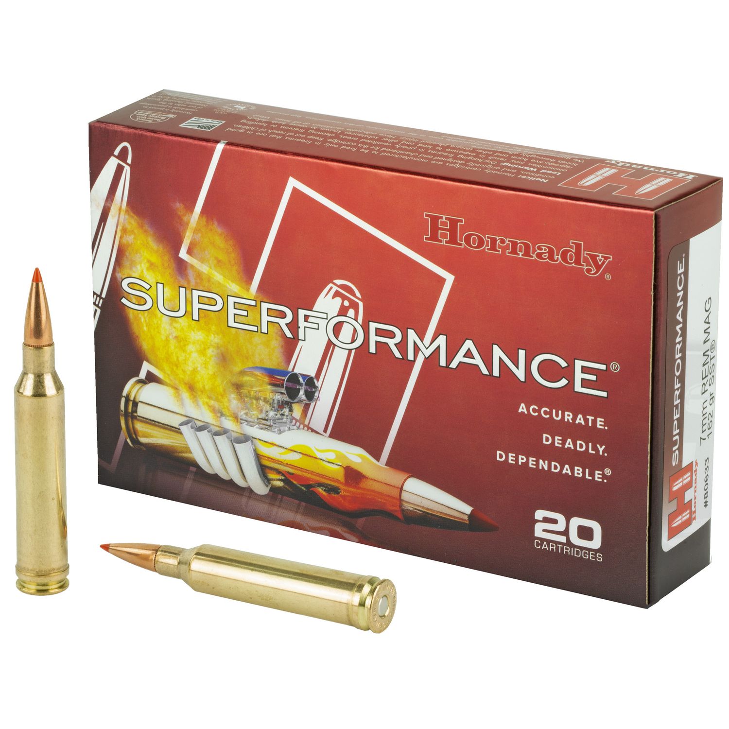 Hornady Superformance Rifle Ammunition 80633, 7mm Remington Magnum, SST, 162 GR, 3030 fps, 20 Rd/bx