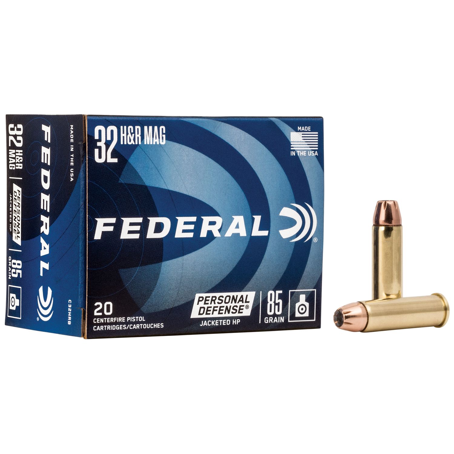 Federal Personal Defense Pistol Ammunition C32HRB, 32 H & R Mag, Jacketed Hollow Point (JHP), 85 GR, 1120 fps, 20 Rd/bx