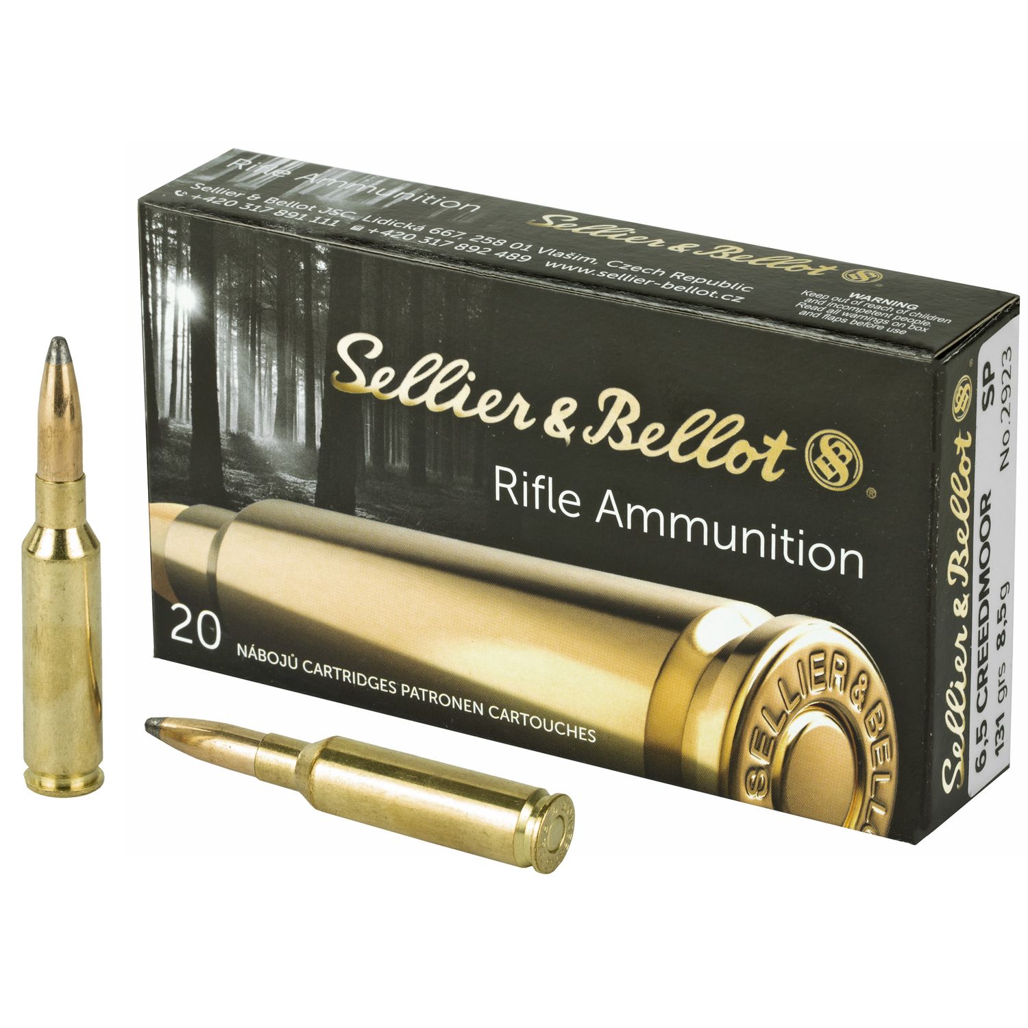 Sellier & Bellot Rifle Ammuntion SB65B, 6.5 Creedmoor, Soft Point, 131 GR, 2740 fps, 20 Rd/bx