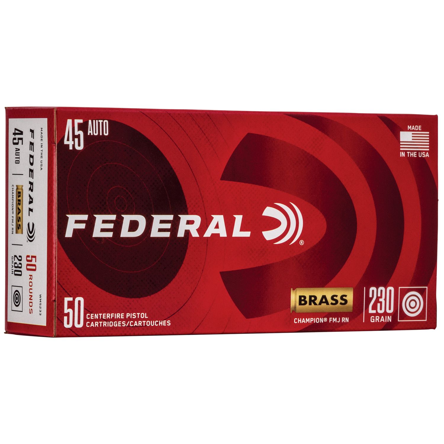 Federal Champion Handgun Ammunition WM5233, 45 ACP, FMJ Round Nose, 230 GR, 845 fps, 50 rd/bx