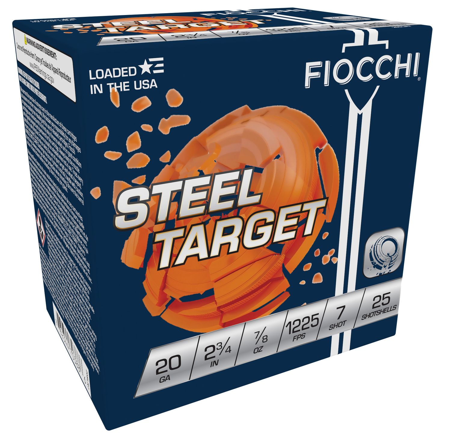 Fiocchi Steel Low Recoil Target Shotshells 20SLR7, 20 GA, 2-3/4", 7/8 oz, 1225 fps, #7 Steel Shot, 25 Rd/bx