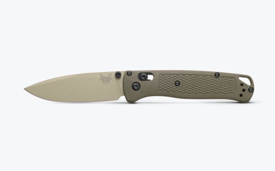 Benchmade Bugout w/ Stainless Steel Plain Edge Drop Point Blade, Dark Olive Grivory Grip (535TN-11)