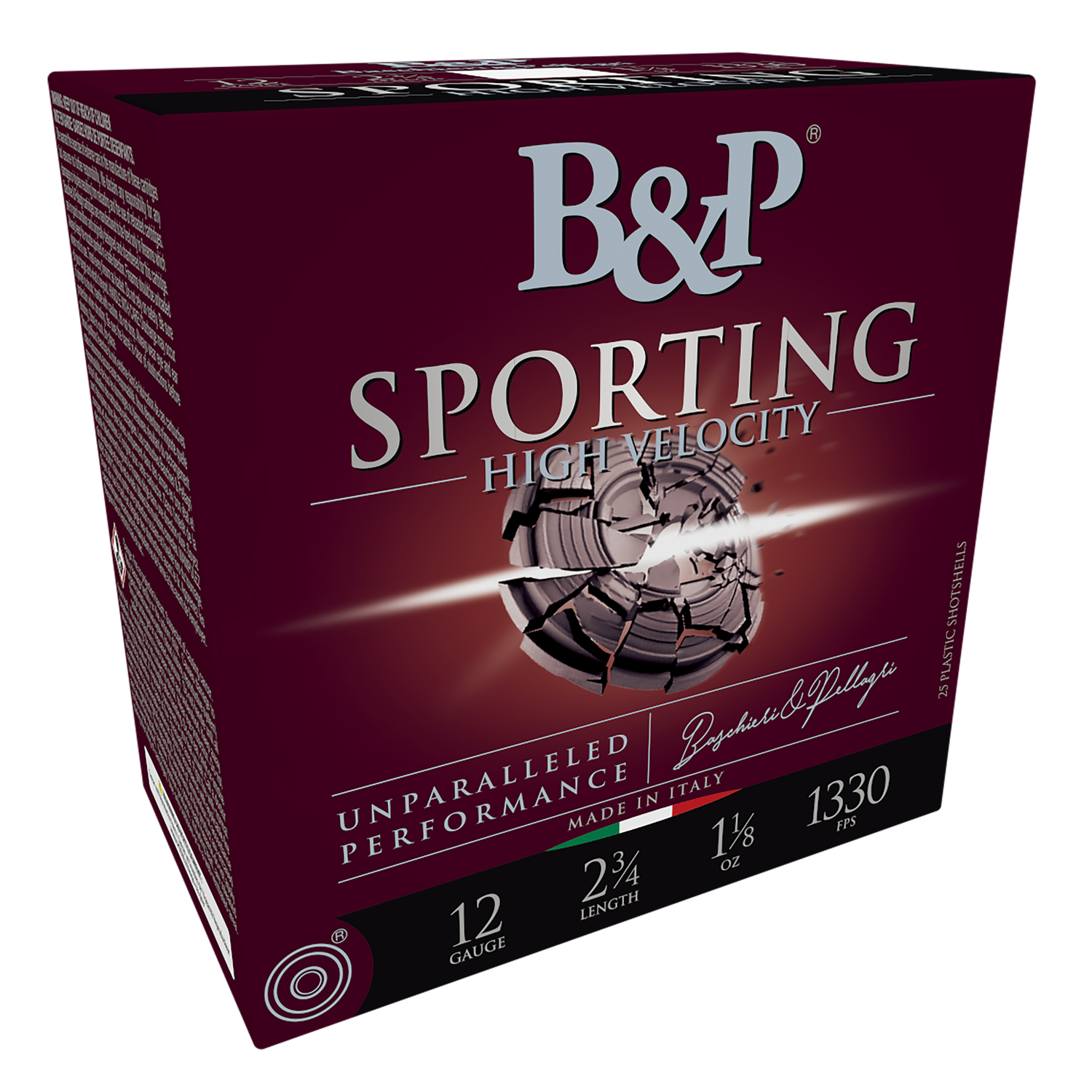Baschieri & Pellagri Sporting Clays Target Loads CA1T03SPA052, 12 Gauge, 2-3/4", 1-1/8 oz, 1330 fps, #7.5 Shot, 25 Rd/Bx