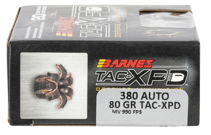 Barnes Tactical Personal Defense Handgun Ammunition 21552, 380 ACP, TAC-XPD, 80 GR, 990 fps, 20 Rd/Bx