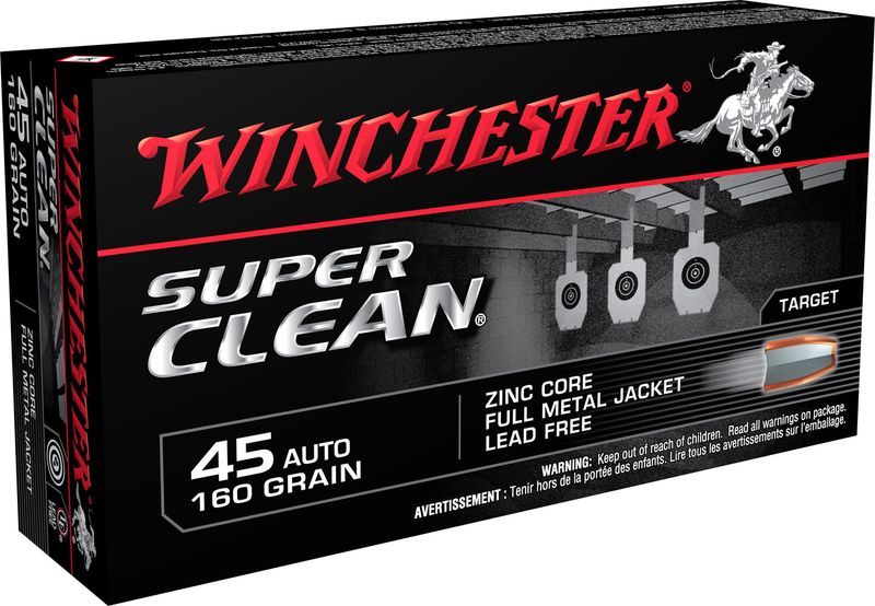 Winchester Super Clean Pistol Ammunition W45LF, 45 ACP, Full Metal Jacket, 165 GR, 50 Rd/Bx