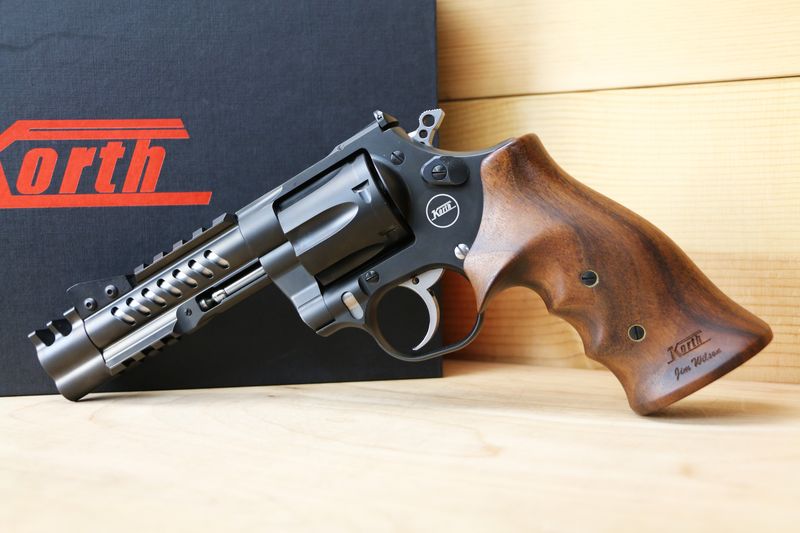 Nighthawk Korth Ranger Revolver 60114, 357 Magnum, 4" w/Compensator, Wood Grips, DLC Finish, 6 Rds