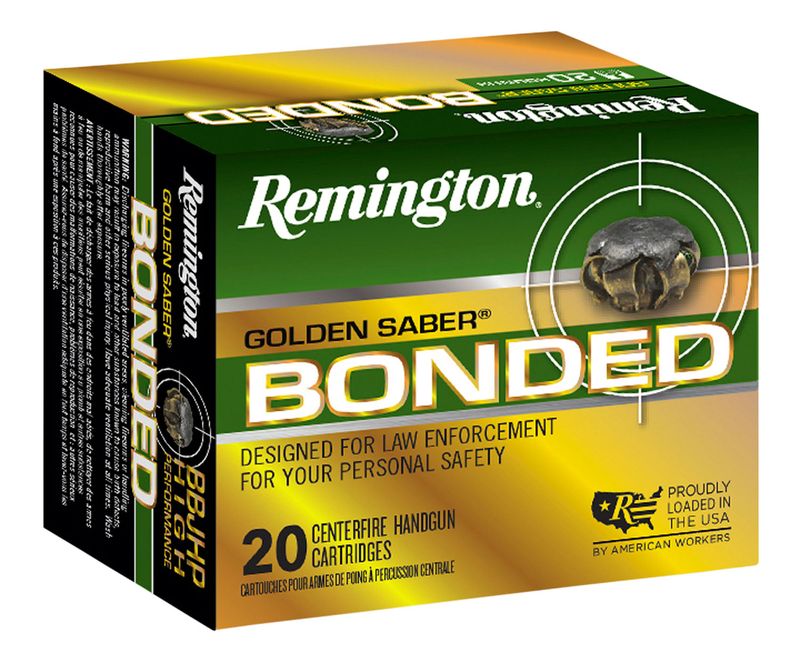 Remington Golden Saber Bonded Pistol Ammunition 29325, 45 ACP, Jacketed Hollow Point (JHP), 185 gr, 1015 fps, 20 Rd/Bx