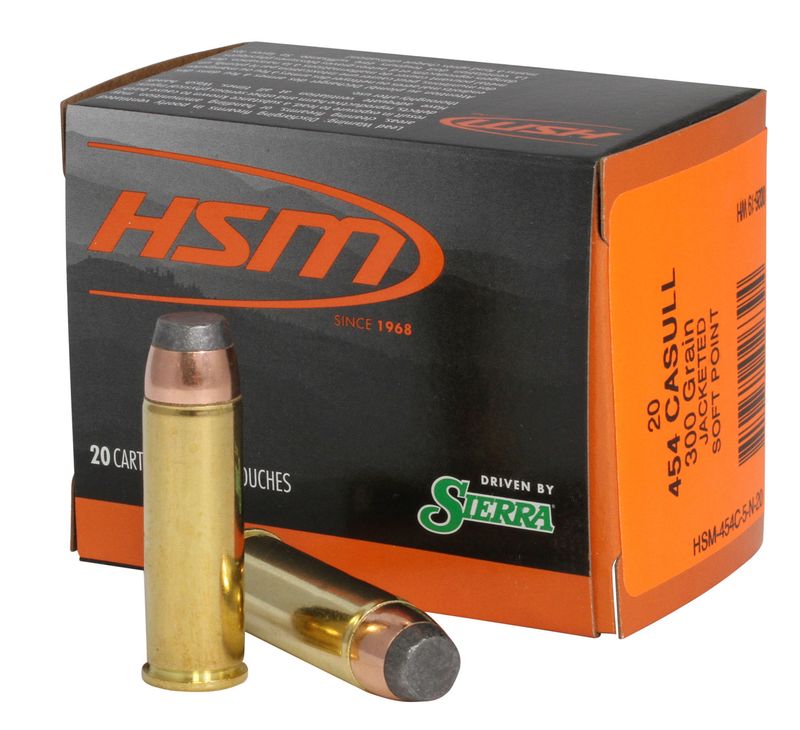HSM Pro Pistol Ammunition 454C5N20, 454 Casull, Jacketed Soft Point, 300 gr, 20 Rd/Bx