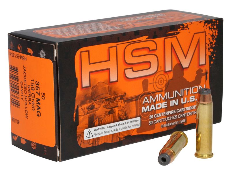 HSM Pro Pistol Ammunition 35723N, 357 Mag, Jacketed Hollow Cavity, 158 gr, 50 Rd/Bx