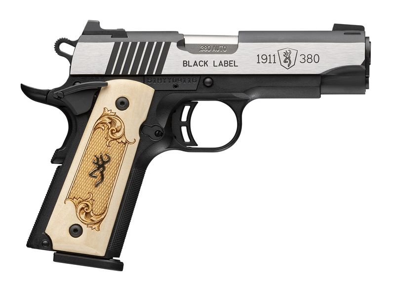 Browning Arms 1911 Black Label Medallion Compact Pistol 051999492, 380 ACP, 3.6", Maple Wood Grips, Brushed Stainless Finish, 10 Rds